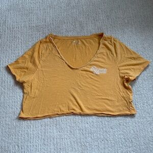Aerie Yellow Graphic Crop Tee V-Neck
